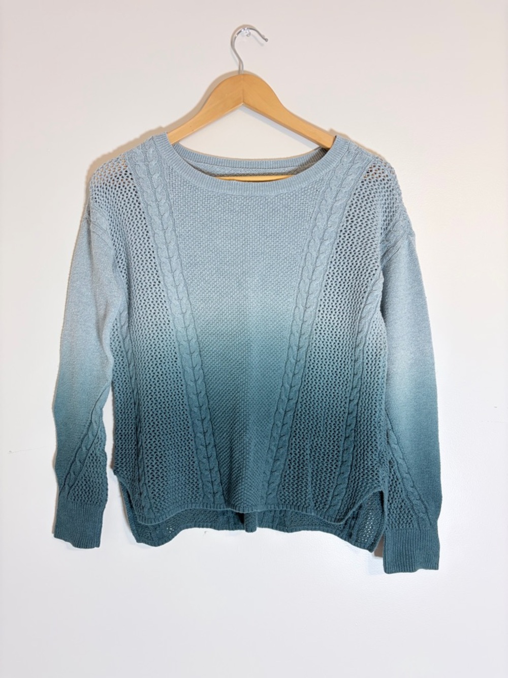 American Eagle Outfitters Ombre Teal Knit Casual Sweater